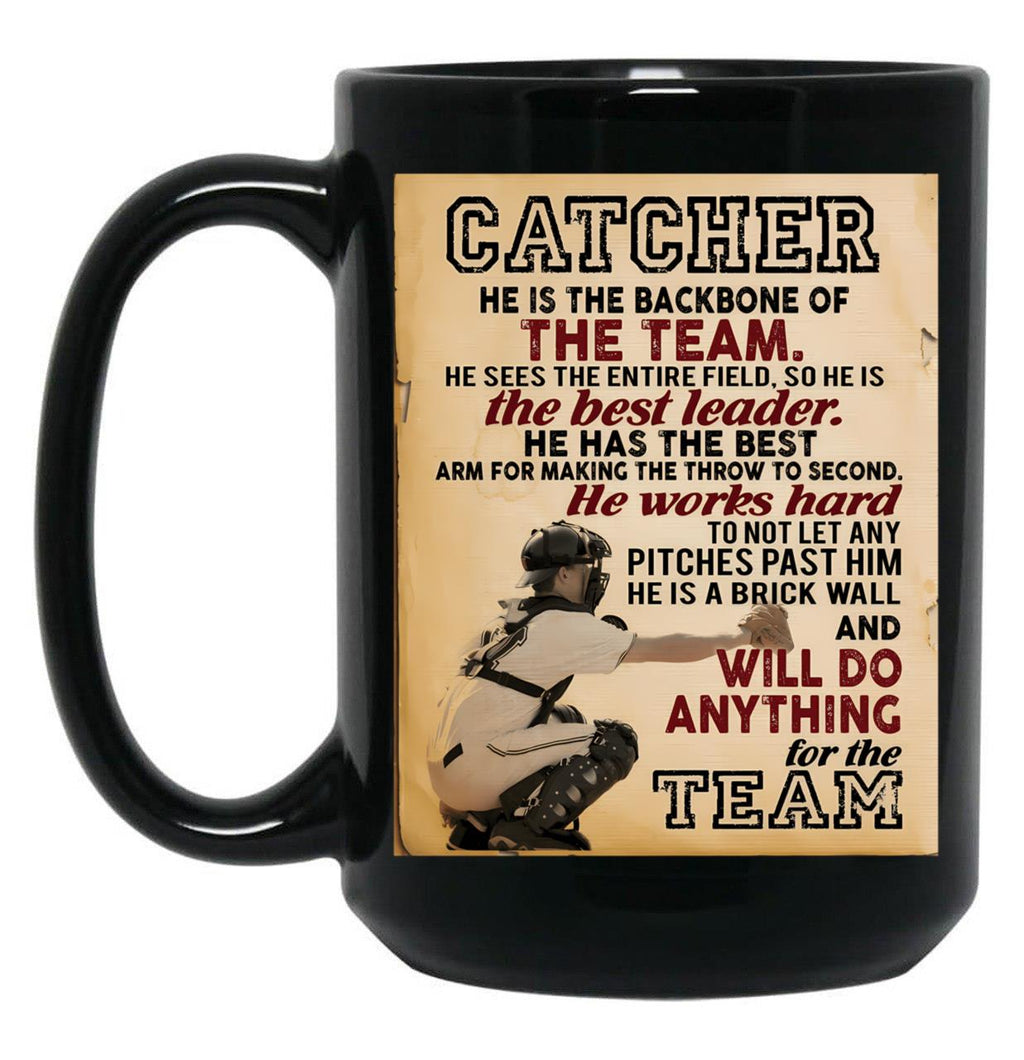 Catcher Baseball Black Coffee Mug