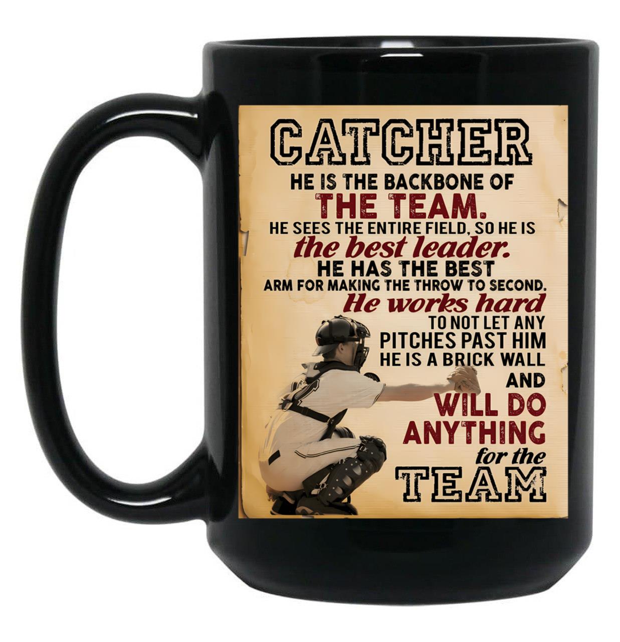 Catcher Baseball Black Coffee Mug