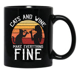 Cats And Wine Funny Make Everything Fine Cat Drinking Wine Black Coffee Mug, Gift Coffee Mug - Black