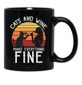 Cats And Wine Funny Make Everything Fine Cat Drinking Wine Black Coffee Mug, Gift Coffee Mug - Black