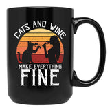 Cats And Wine Funny Make Everything Fine Cat Drinking Wine Black Coffee Mug, Gift Coffee Mug