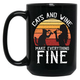 Cats And Wine Funny Make Everything Fine Cat Drinking Wine Black Coffee Mug, Gift Coffee Mug
