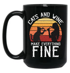 Cats And Wine Funny Make Everything Fine Cat Drinking Wine Black Coffee Mug, Gift Coffee Mug