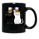 Cats Cheers With Beers - Funny Cat Drawing Black Coffee Mug, Gift Coffee Mug - Black