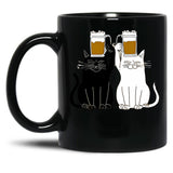 Cats Cheers With Beers - Funny Cat Drawing Black Coffee Mug, Gift Coffee Mug - Black
