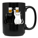Cats Cheers With Beers - Funny Cat Drawing Black Coffee Mug, Gift Coffee Mug