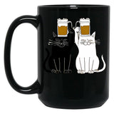 Cats Cheers With Beers - Funny Cat Drawing Black Coffee Mug, Gift Coffee Mug