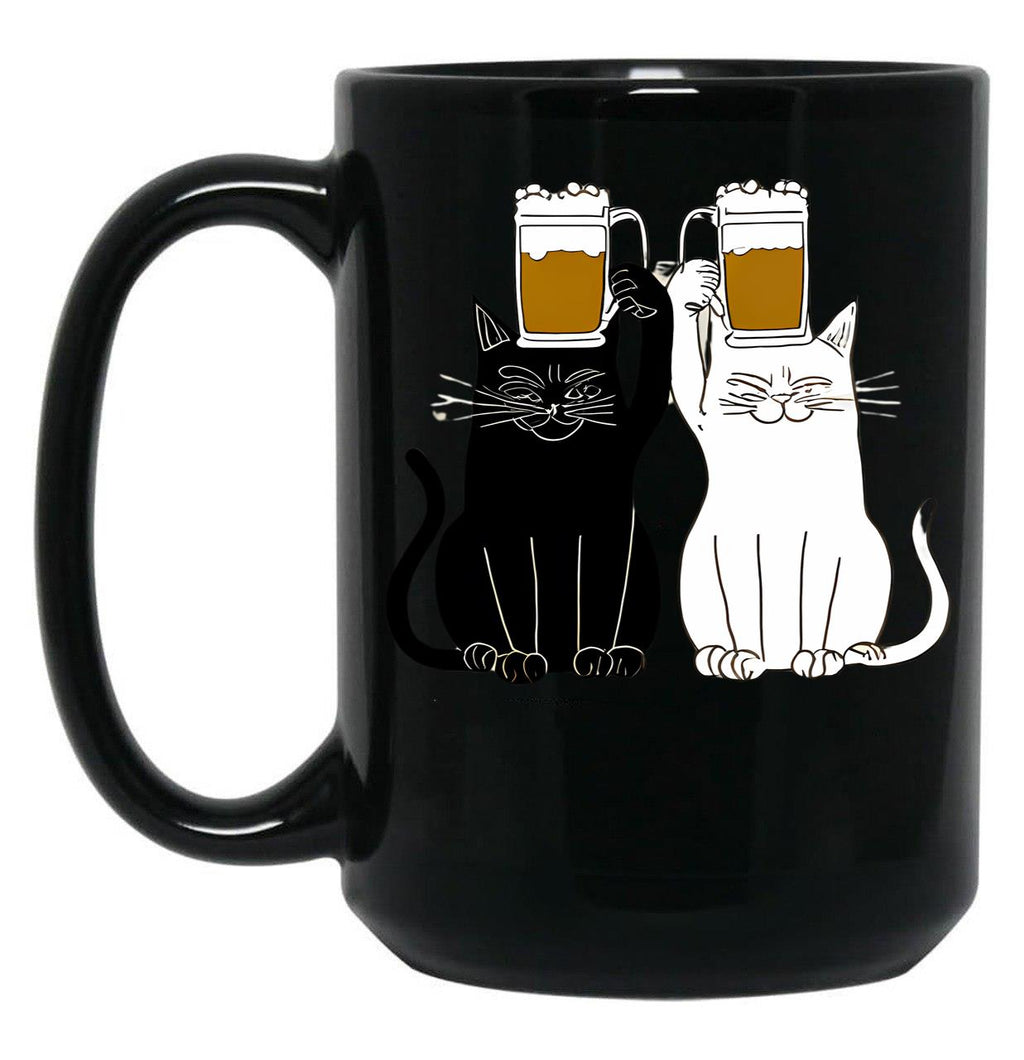 Cats Cheers With Beers - Funny Cat Drawing Black Coffee Mug, Gift Coffee Mug