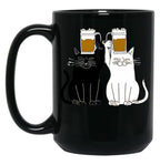 Cats Cheers With Beers - Funny Cat Drawing Black Coffee Mug, Gift Coffee Mug
