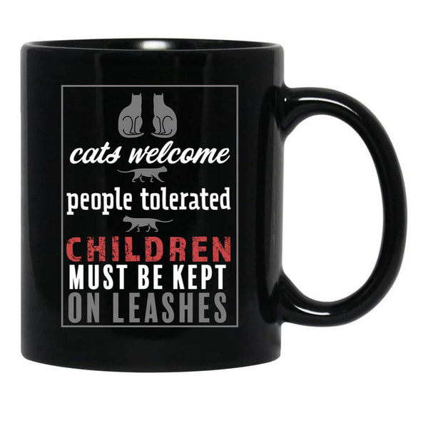 Cats Welcome Black Coffee Mug, Gift Coffee Mug - Black