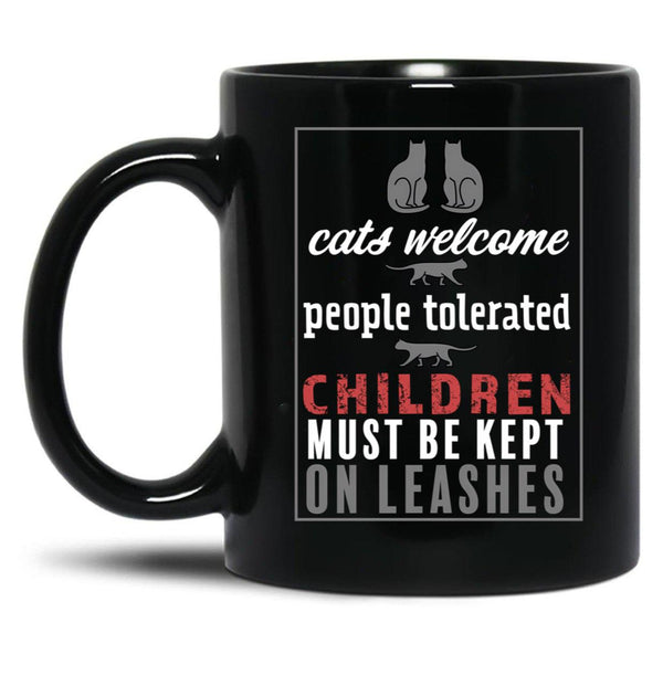 Cats Welcome Black Coffee Mug, Gift Coffee Mug - Black