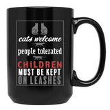 Cats Welcome Black Coffee Mug, Gift Coffee Mug
