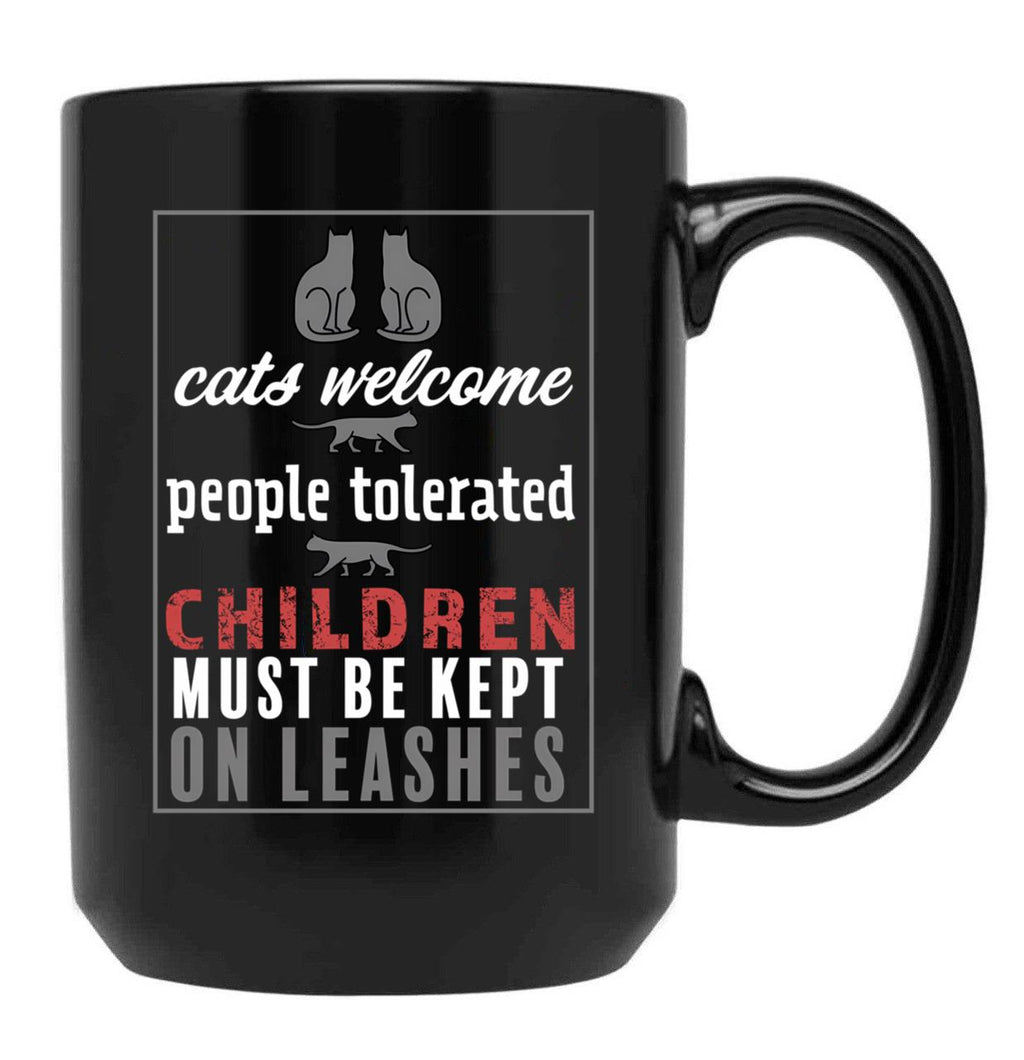 Cats Welcome Black Coffee Mug, Gift Coffee Mug