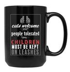 Cats Welcome Black Coffee Mug, Gift Coffee Mug