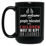 Cats Welcome Black Coffee Mug, Gift Coffee Mug