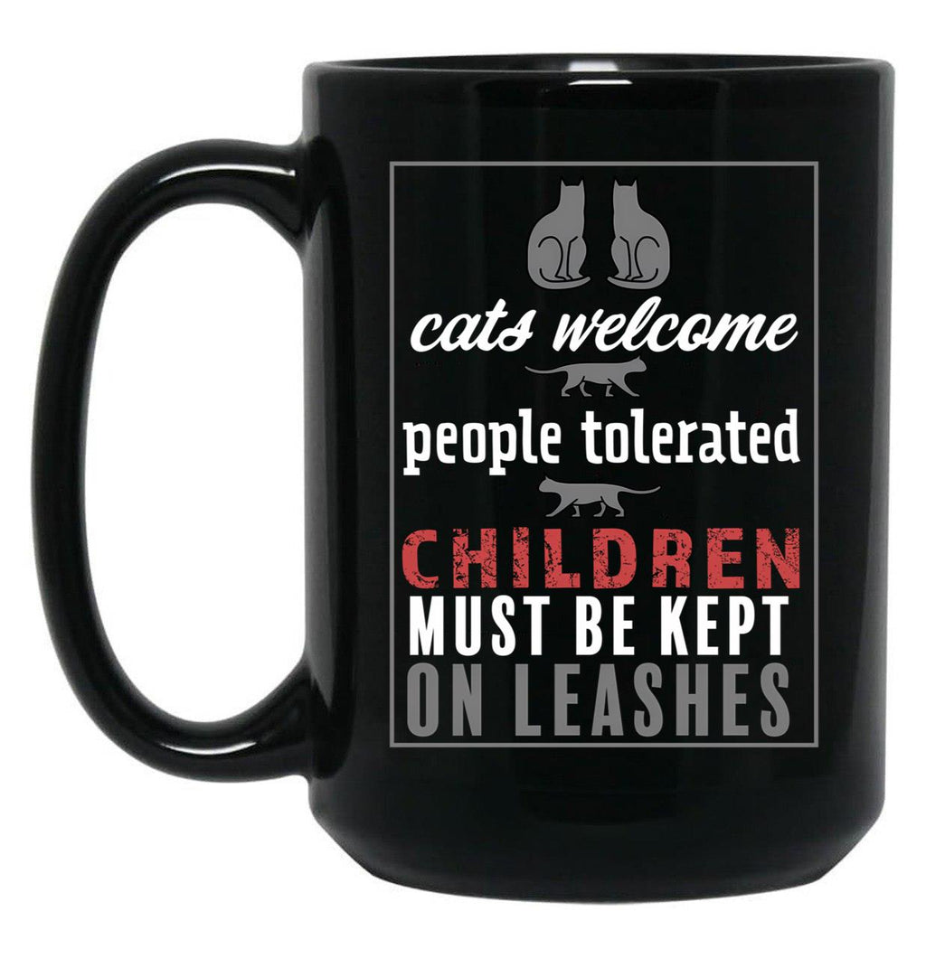 Cats Welcome Black Coffee Mug, Gift Coffee Mug