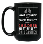 Cats Welcome Black Coffee Mug, Gift Coffee Mug