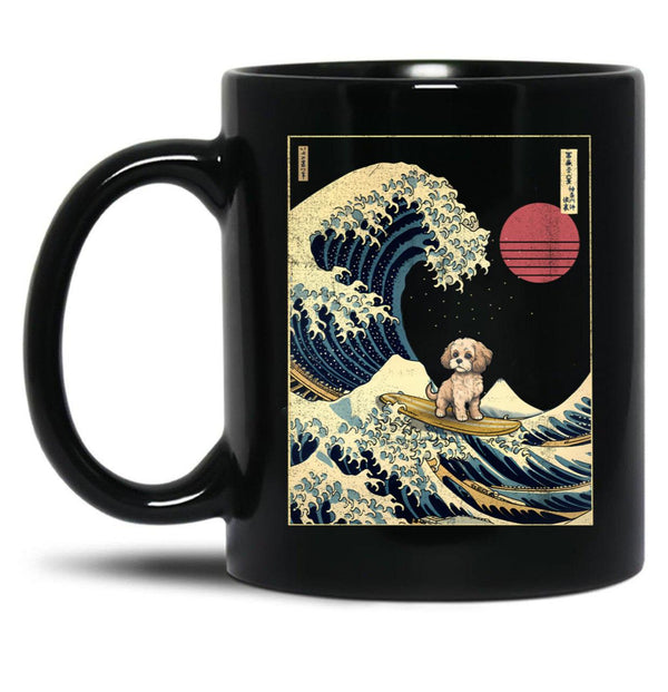 Cavachon Kanagawa Japanese Surfing Wave Black Coffee Mug, Gift Coffee Mug - Black
