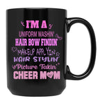 Cheer Mom Funny Cheerleading Cheerleaders Dad Parents Black Coffee Mug, Gift Coffee Mug