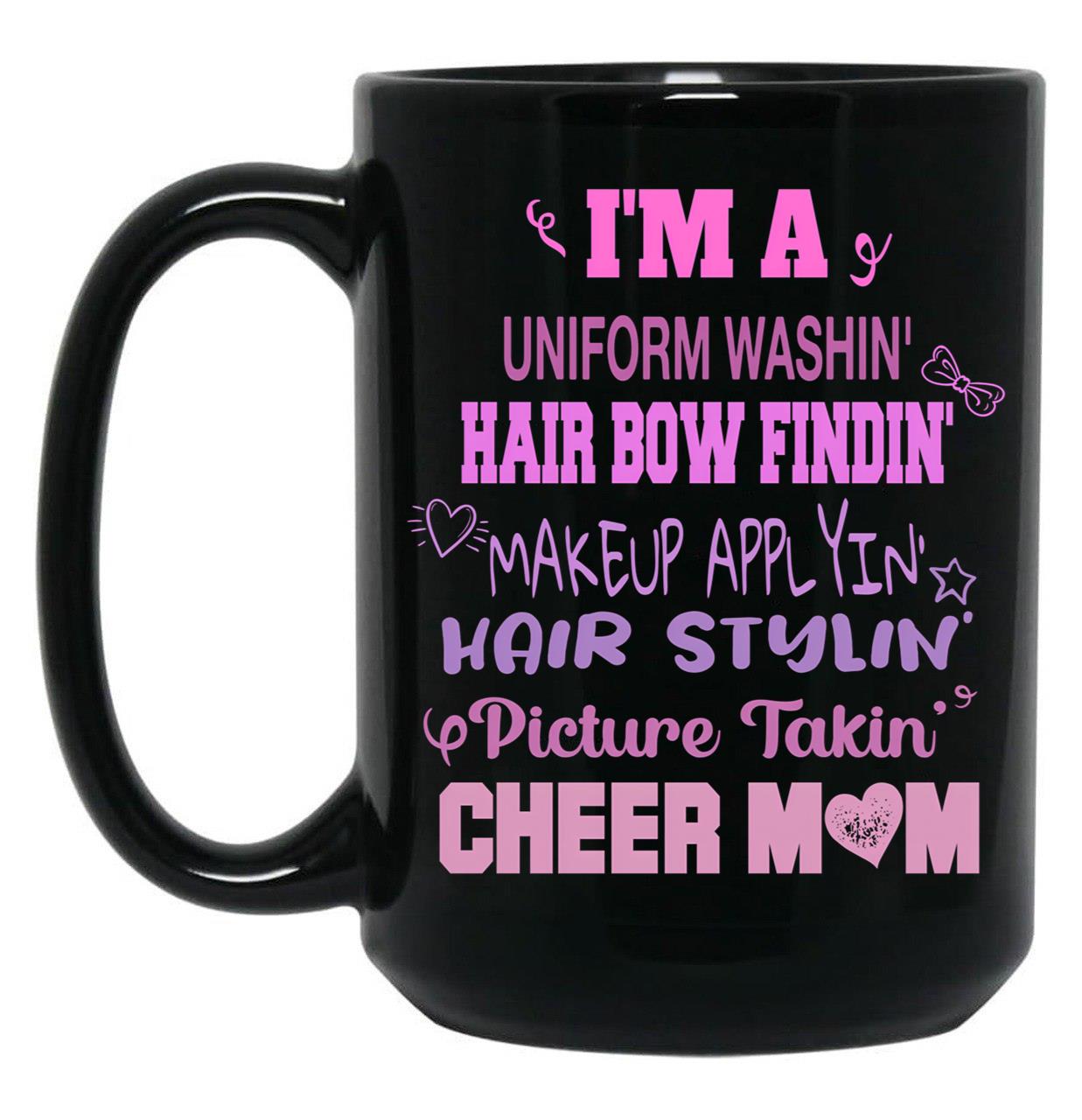 Cheer Mom Funny Cheerleading Cheerleaders Dad Parents Black Coffee Mug, Gift Coffee Mug