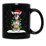Chihuahua Christmas Santa Hat Xmas Color Lights Black Coffee Mug, Gift Coffee Mug - Black
