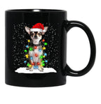 Chihuahua Christmas Santa Hat Xmas Color Lights Black Coffee Mug, Gift Coffee Mug - Black