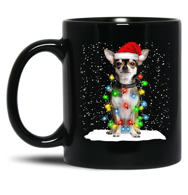 Chihuahua Christmas Santa Hat Xmas Color Lights Black Coffee Mug, Gift Coffee Mug - Black