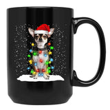 Chihuahua Christmas Santa Hat Xmas Color Lights Black Coffee Mug, Gift Coffee Mug