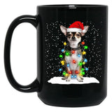 Chihuahua Christmas Santa Hat Xmas Color Lights Black Coffee Mug, Gift Coffee Mug