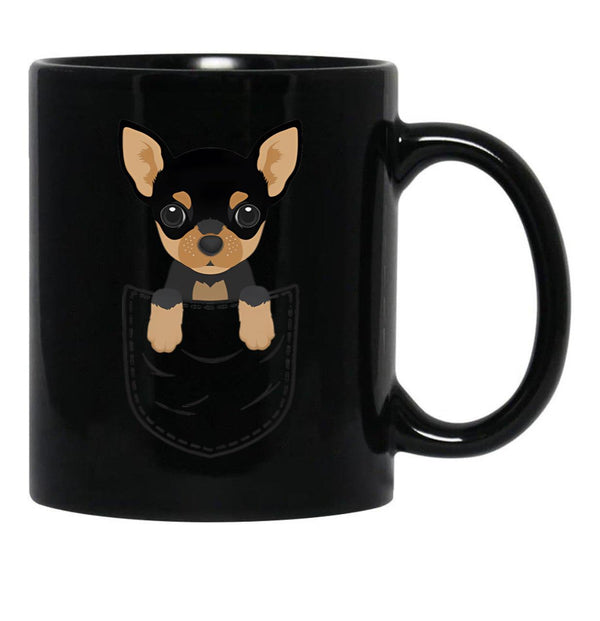 Chihuahua Dog In Pocket Black Coffee Mug, Gift Coffee Mug - Black