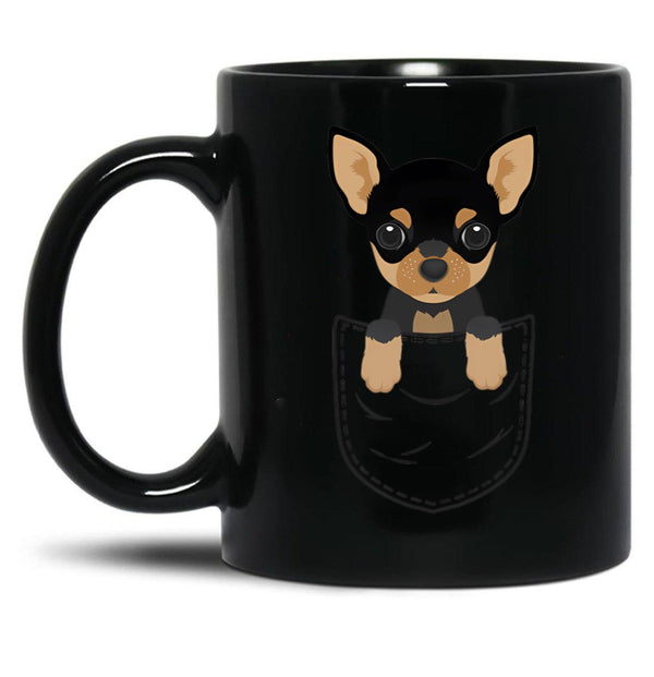 Chihuahua Dog In Pocket Black Coffee Mug, Gift Coffee Mug - Black