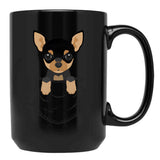 Chihuahua Dog In Pocket Black Coffee Mug, Gift Coffee Mug