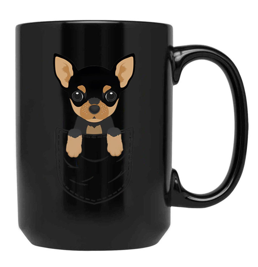 Chihuahua Dog In Pocket Black Coffee Mug, Gift Coffee Mug