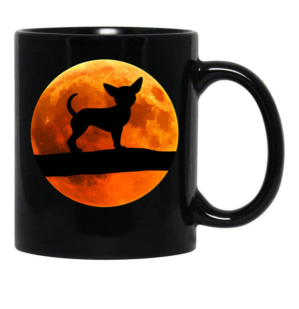 Chihuahua Dog Silhouette Moon Chiwawa Lover Black Coffee Mug, Gift Coffee Mug - Black