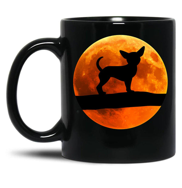 Chihuahua Dog Silhouette Moon Chiwawa Lover Black Coffee Mug, Gift Coffee Mug - Black