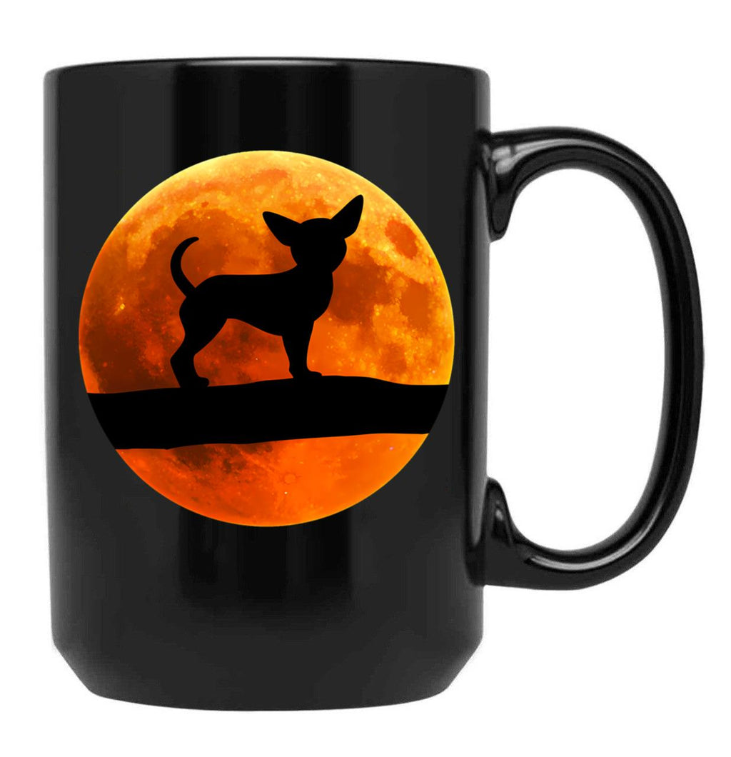 Chihuahua Dog Silhouette Moon Chiwawa Lover Black Coffee Mug, Gift Coffee Mug