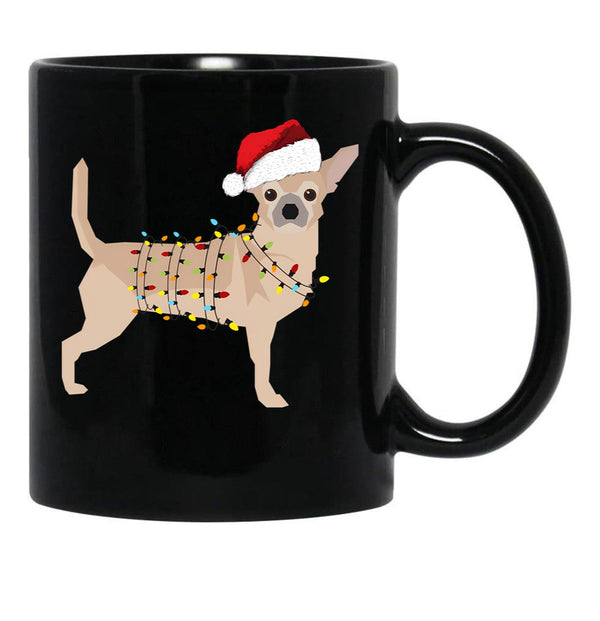 Chihuahua Holiday Christmas Light Black Coffee Mug, Gift Coffee Mug - Black