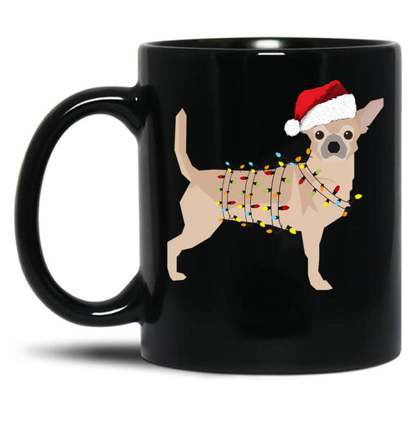 Chihuahua Holiday Christmas Light Black Coffee Mug, Gift Coffee Mug - Black
