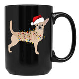 Chihuahua Holiday Christmas Light Black Coffee Mug, Gift Coffee Mug