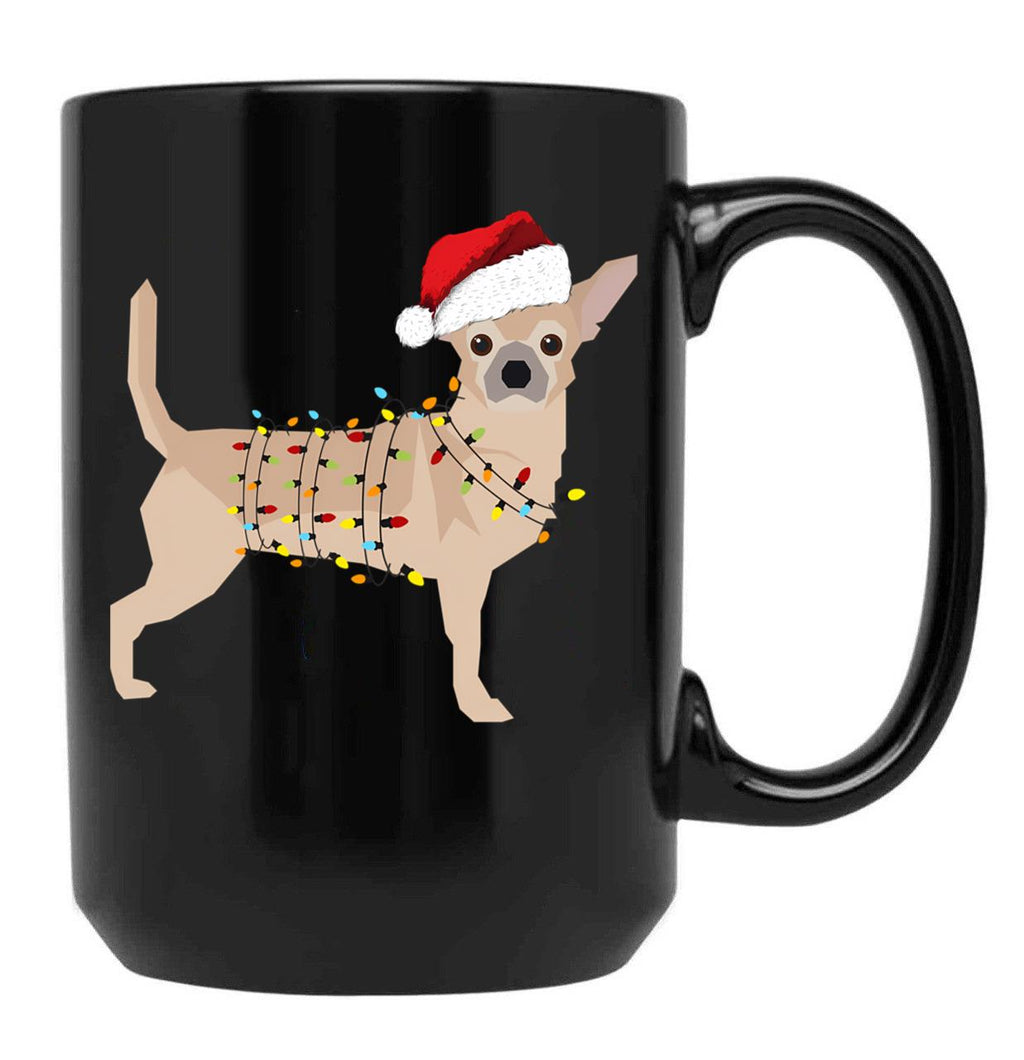 Chihuahua Holiday Christmas Light Black Coffee Mug, Gift Coffee Mug