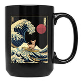 Chihuahua Kanagawa Japanese Surfing Wave Black Coffee Mug, Gift Coffee Mug