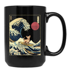 Chihuahua Kanagawa Japanese Surfing Wave Black Coffee Mug, Gift Coffee Mug