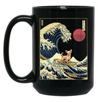 Chihuahua Kanagawa Japanese Surfing Wave Black Coffee Mug, Gift Coffee Mug