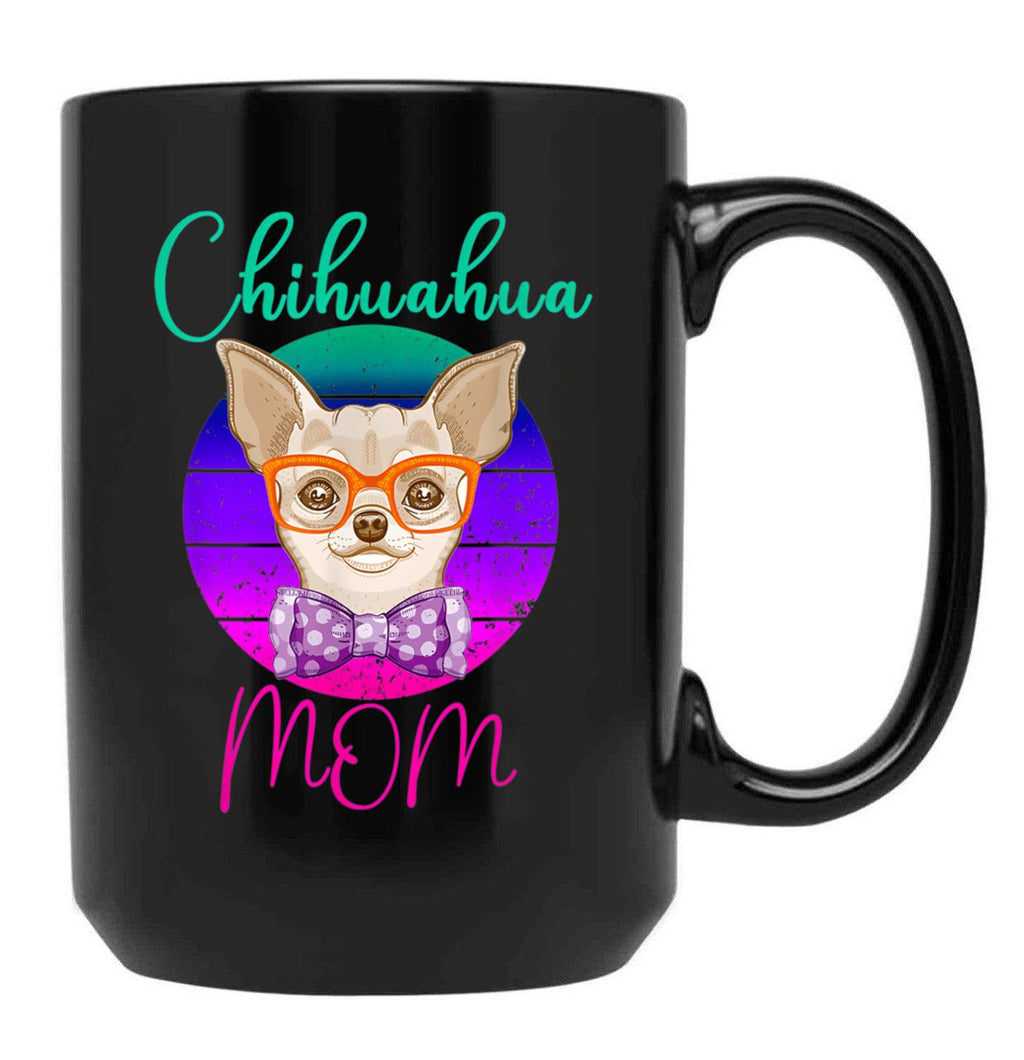 Chihuahua Mom Funny Cute Women Dog Lover Black Coffee Mug, Gift Coffee Mug