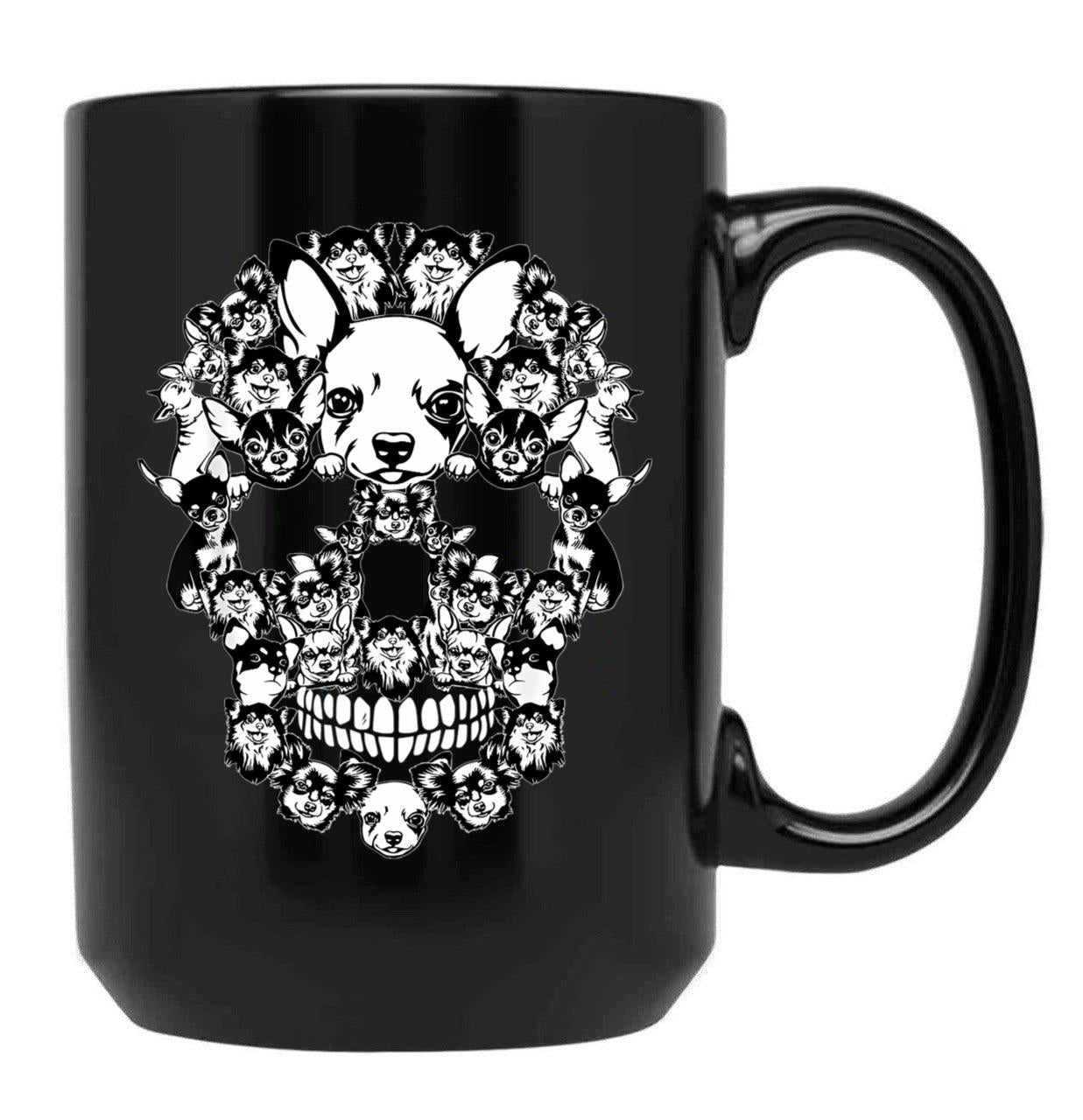 Chihuahua Skull Black Coffee Mug, Gift Coffee Mug