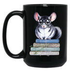 Chinchilla And Books Black Coffee Mug, Gift Coffee Mug
