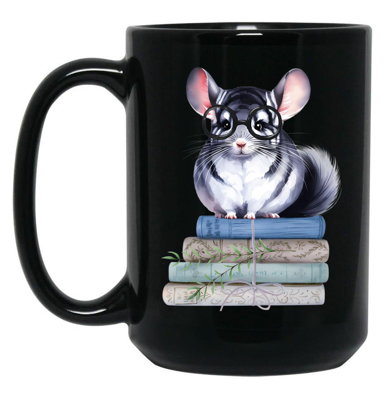 Chinchilla And Books Black Coffee Mug, Gift Coffee Mug