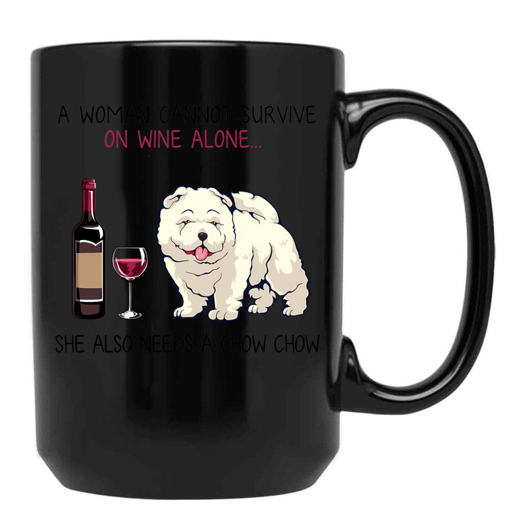 Chow Chow And Wine Funny Dog Black Coffee Mug, Gift Coffee Mug