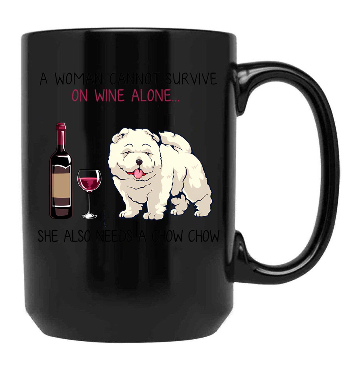 Chow Chow And Wine Funny Dog Black Coffee Mug, Gift Coffee Mug