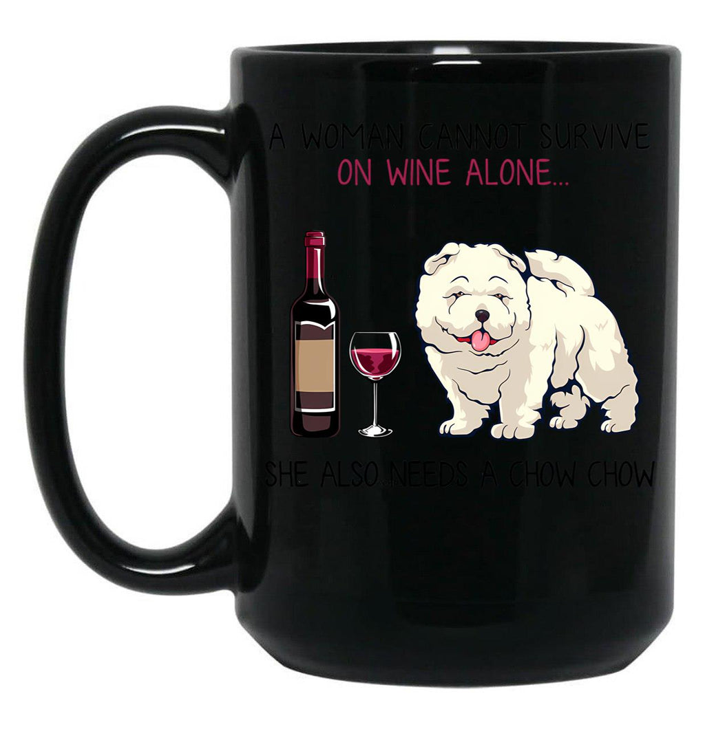 Chow Chow And Wine Funny Dog Black Coffee Mug, Gift Coffee Mug